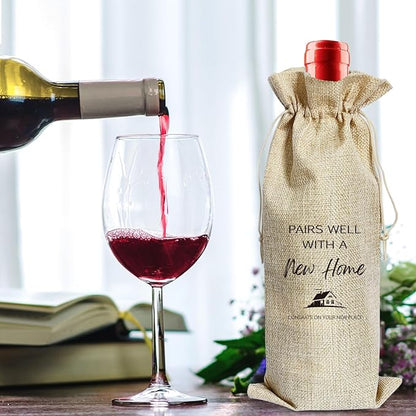 SAHIJE New Home Wine Gift Bag, House Warming Gifts New Home，New Home Gift Ideas, Housewarming Gifts for Women men, Housewarming Party Decorations