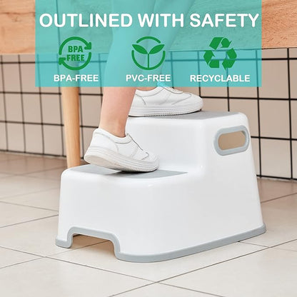 UNCLE WU Two Step Stool for Kids/Toddler/Adult -Height 10.0 ",Hold up to 200 Pounds,Non-Slip Safety Handles for Potty Training, Bathroom Sink,Bedside, Kitchen (2 Pack)