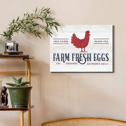 Renditions Gallery Canvas Animal Wall Art Home Paintings & Prints Organic Farm Fresh Eggs Abstract Red & White Modern Chicken Artwork Decorations for Bedroom Office Kitchen - 12"x18" LT33