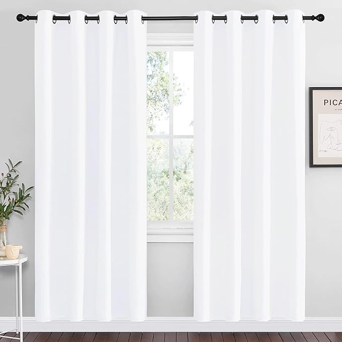 NICETOWN White Room Darkening Draperies and Curtains - Home Fashion Energy Saving Grommet Top Room Darkening Drape Panels for Bedroom (Set of 2 Panels, 55 by 78 Inch, White)