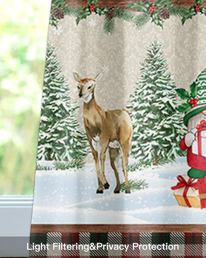 Vandarllin Christmas Farmhouse Kitchen Curtains Valances for Windows Red Truck Gnomes Rod Pocket Window Treatment for Kitchen/Living Room/Bedroom/Bathroom,42" X 18" -1 Panel, Winter Holiday Snowman