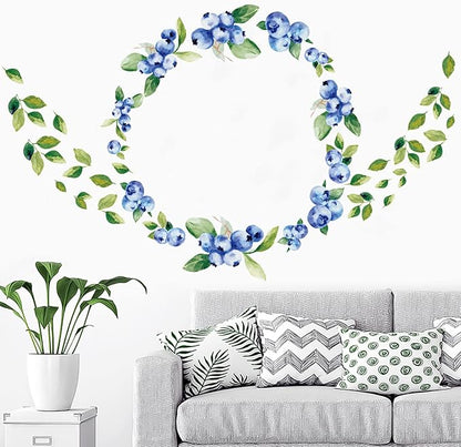 Bamsod Blueberry Wall Decals Removable Boho Wall Stickers Peel Stick Flower Fruit Wall Decals Fresh Fruit Wall Stickers for Baby Nursery Kids Bedroom Living Room Home Kitchen (Blueberry)