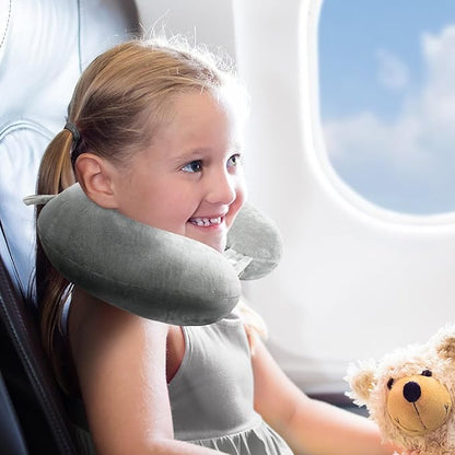 Neck Pillow Airplane, Kids Travel Pillow Memory Foam, Soft & Support Travel Neck Pillow for Travelling Sleeping Plane Car Train and Home Use, Grey