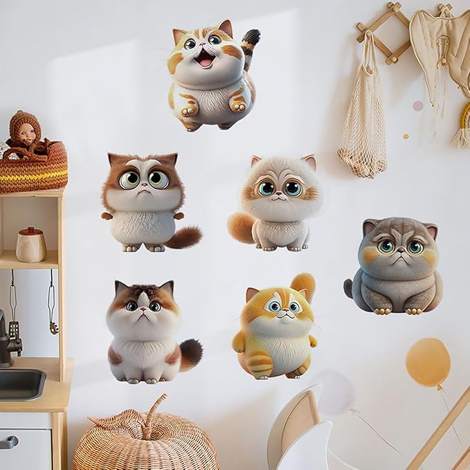 Cartoon Cute Cat Wall Stickers 3D Removable Cartoon Animal Cats Large Wall Decals for Kid Girl Baby Room Stickers Peel and Stick Wall Art Home Decor Living Room Bedroom Bathroom