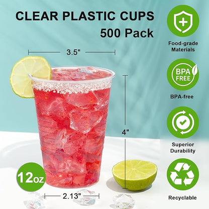 12 oz Plastic Cups 300 Pack, Clear Plastic Cups Cold Party Drinking Cups, Plastic Clear Cups for Party, Wedding, Graduation, Travel, Holiday, Events, Birthday