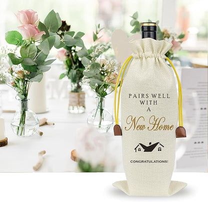 Elegant Wine Gift Bags for Housewarming: Perfect Gifts for New Homeowners, Realtor Gift to Clients, Sweet Home Congrats, New Home Party Decorations