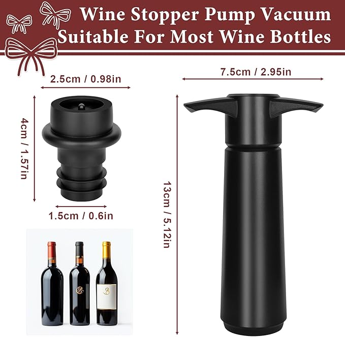 Philorn Wine Saver Pump with 8 Vacuum Stoppers, Wine Stopper, Wine Preserver, Wine Pump and Wine Vacuum Stopper, Reusable Bottle Sealer Keeps Wine Fresh for Kitchen Office Home Party, Black