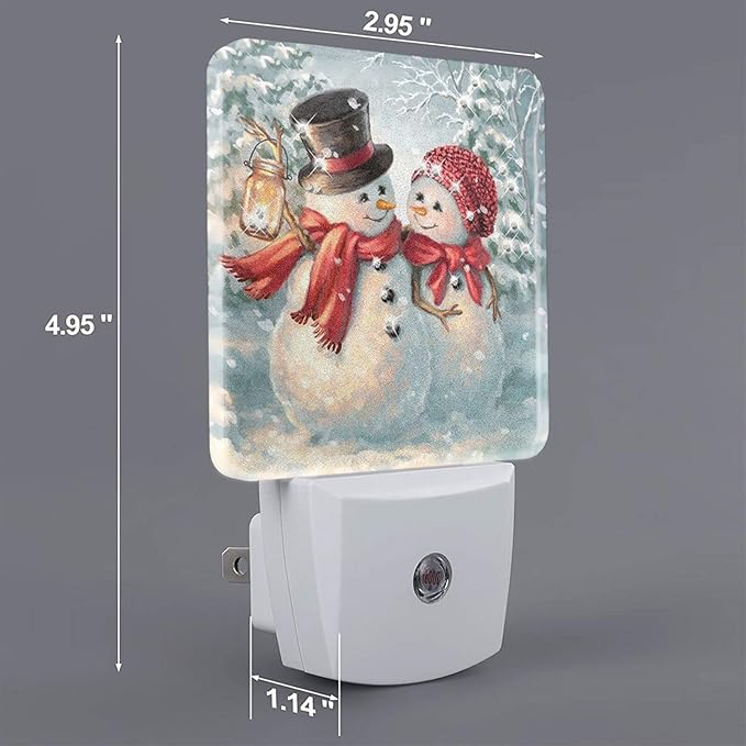 Christmas Snowman Night Light Plug into Wall Decorative Plug in LED Nightlight Auto Sensor Dusk to Dawn Decor Lamp for Kids Bedroom Bathroom Kitchen Hallway Stairs Home