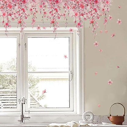 Pink Flower Wall Stickers - Elegant Home Decor, 30cm x 88cm Size