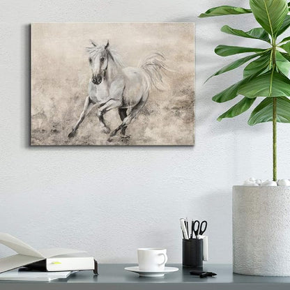 Renditions Gallery Canvas Animal Wall Art Home Paintings & Prints Elegant Running Horse Abstract Black & White Modern Figurative Artwork Decor for Bedroom Office Kitchen - 12"x18" LT33