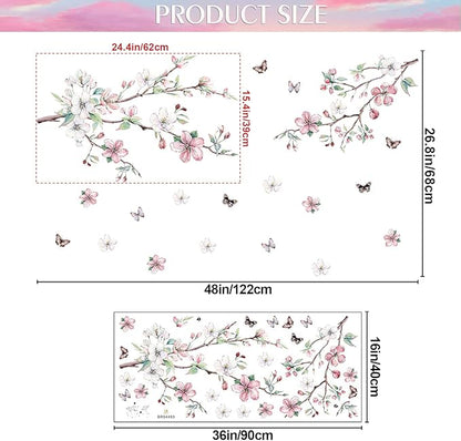 AM AMAONM Removable 3D Ink Style Brown Tree Branches and Pink WhiteFlower Wall Decals Plum Blossom Flowers and Butterfly Wall Sticker Peel and Stick Wall Decor for Home Walls Living Room Kids Baby