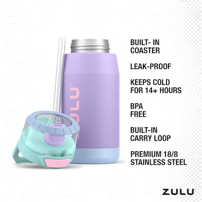 ZULU Kids Flex 12oz Stainless Steel Insulated Water Bottle with Silicone Spout, Leak-Proof Locking Flip Lid and Soft Touch Carry Loop for School Backpack, Lunchbox, and Outdoor Sports, Sugar Fairy