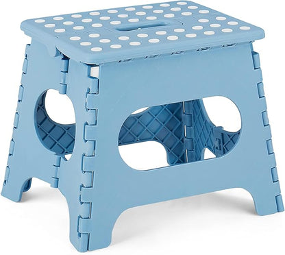 VECELO Folding Step Stool 11 Inch, Non-Slip Surface Portable Foldable 1 Step Stool with Carry Handle, Heavy Duty to Support Kids/Toddler/Adults for Living Room, Kitchen, Bathroom, Blue