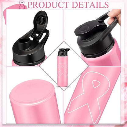 12 Pieces Breast Cancer Awareness Gifts Aluminum Water Bottles Pink Ribbon Breast Cancer Gift for Women Leak Proof Lightweight Portable Bottles for Marathon Running (Stylish Style,25 oz)