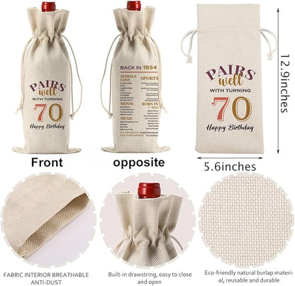 YUANHAO 70th Birthday Gifts for Women Men, 70th Birthday Wine Bag, Pairs Well With Turning 70th Wine Bag