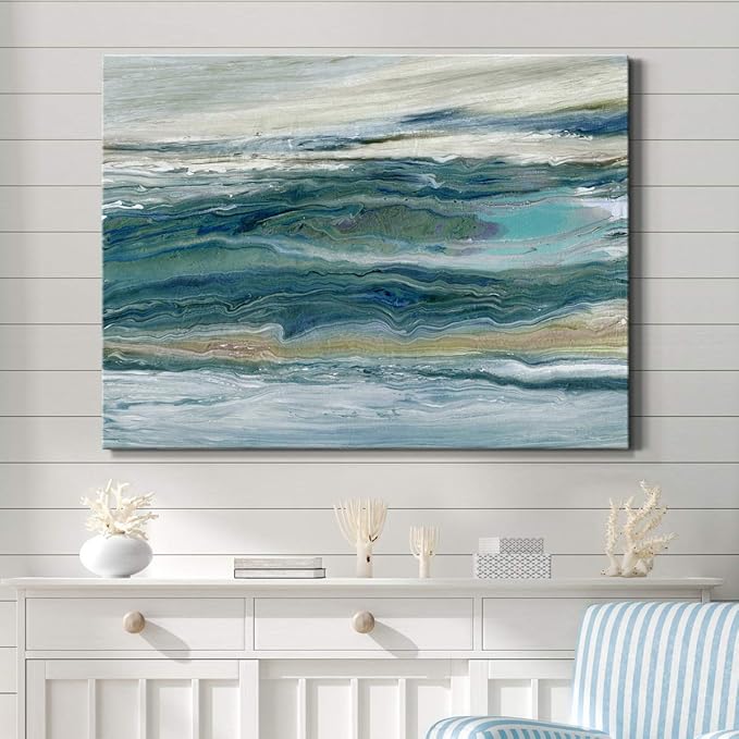 Renditions Gallery Canvas Nature Wall Art Home Paintings & Prints Blue Rough Aqua Marble Modern Watercolor Abstract Minimalist Artwork Decor for Bedroom Office Kitchen - 24"x36" LT33