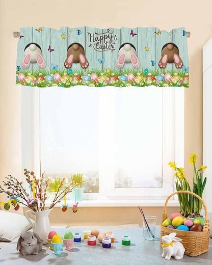 Vandarllin Spring Easter Kitchen Curtains Valances for Windows Funny Bunny Tails Rabbit Rod Pocket Window Treatment for Kitchen/Living Room/Bedroom/Bathroom, 60" X 18", Floral Farmhouse