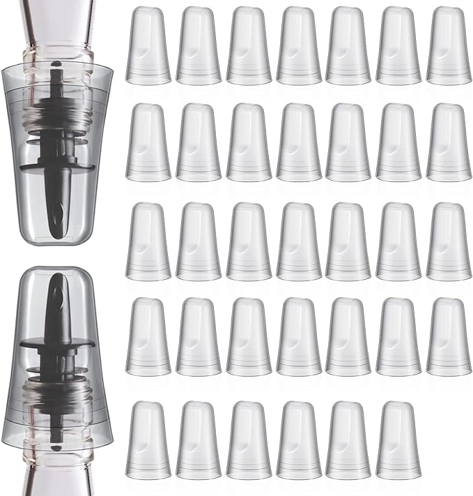 Pour Spout Covers Translucent Liquor Pourer Covers Universal Bottle Pour Dispenser Liquor Bottle Covers Liquor Bottle Covers Bottle Cover Dust for Home Kitchen Tools Supplies (Clear, 36 Pieces)