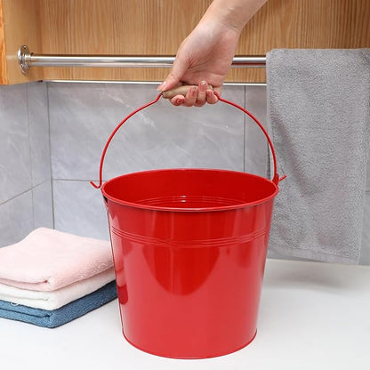 12 Pcs Large Galvanized Metal Buckets with Handle 10 Inch Heavy Duty Stainless Steel Pails Round Pail for Party Wedding, Crafts, Utensils, Table Centerpieces (Red)