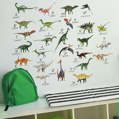 26 English Letters Dinosaurs Wall Stickers Tyrannosaurus Rex Pterosaur Triceratops Wall Decals Kids Bedroom Living Room Bathroom Home Decoration