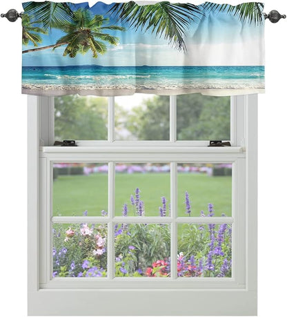 Vandarllin Palms Tree Ocean Kitchen Curtains Valances for Windows Tropical Sea Rod Pocket Window Treatment for Kitchen/Living Room/Bedroom/Bathroom,60" X 18" -1 Panel, Beach Theme