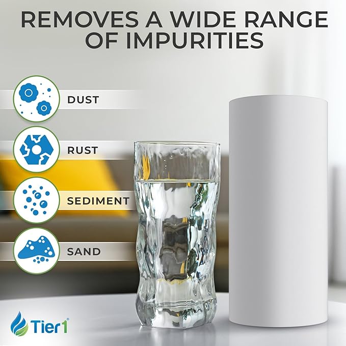 Tier1 1 Micron 10 Inch x 4.5 Inch | 6-Pack Spun Wound Polypropylene Whole House Sediment Water Filter Replacement Cartridge | Compatible with Pentek DGD-2501, 155359-43, Home Water Filter