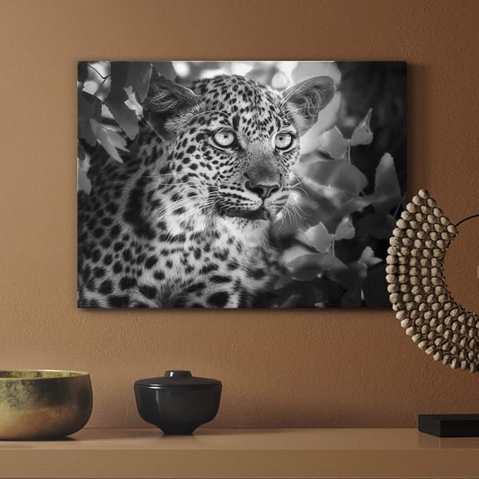 Renditions Gallery Canvas Animal Wall Art Home Paintings & Prints Vintage African Leopard Modern Black & White Safari Wall Hanging Artwork Decor for Bedroom Office Kitchen - 8"x12" LT33