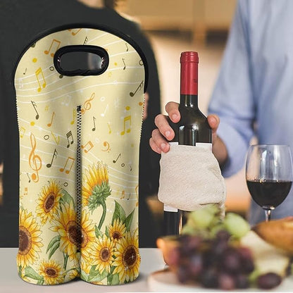 doginthehole Yellow Sunflower Wine Tote Carrier Bag Reusable Wine Bottle Protector Home Travel Picnic Portable Wine Bottle Holder Neoprene Insulated Sleeve for 750ml Bottles