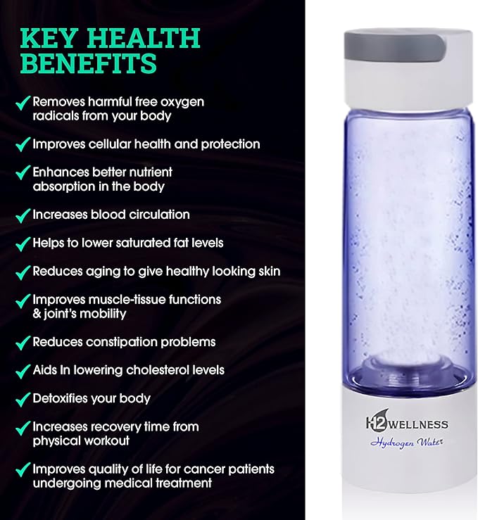 ® - Molecular Hydrogen Water Bottle, 400ml Portable Hydrogen Water Maker, Hydrogen Water Generator with Portable Inhaler Adapter and Self-Cleaning Mode, White Borosilicate