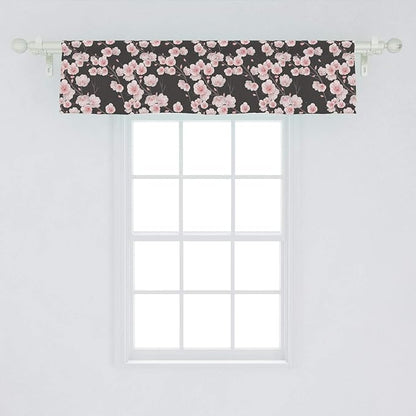 Ambesonne Cherry Blossom Window Valance, Fresh Nature Theme Branches with Blooms and Buds Rustic Japanese, Curtain Valance for Kitchen Bedroom Decor with Rod Pocket, 54" X 12", Brown White