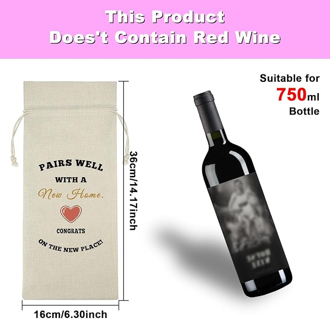 New Home Gift Housewarming Gift for Friends Women House Warming Presents Wine Bag Housewarming Party Decor Burlap Drawstring Wine Wrap Bag Congrats New Home Christmas Gift for Couple New Homeowner