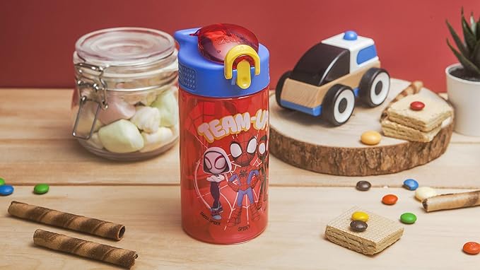 Zak Designs Marvel Spider-Man Kids Water Bottle with Spout Cover and Carrying Loop, Durable Plastic, Leak-Proof Design for Travel (16 oz, 2-Pack, Spidey and His Amazing Friends)