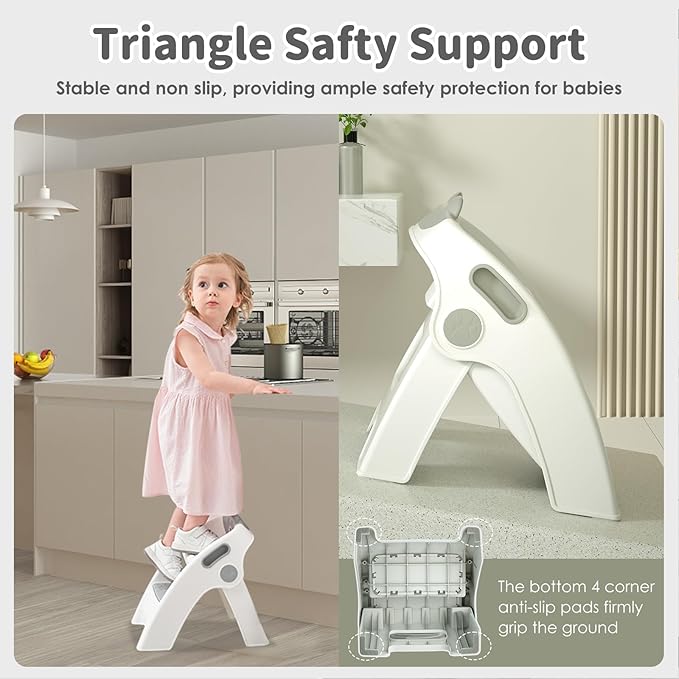 Toddler Step Stool Foldable 2 Step Stool for Kids Collapsible Stool Anti-Slip Stepping Stool for Bathroom Sink Potty Toilet Toddler Kitchen Stool Helper (Grey)