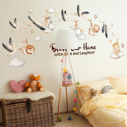 Cozy Sleeping Bag Animals Clouds Stars Wall Stickers, sacinora Cute Wild Goose Baby Elephant Bunny Bear Lion Tiger Cub Wall Decals Removable Vinyl Peel and Stick for Nursery Bedroom Art Home Decor