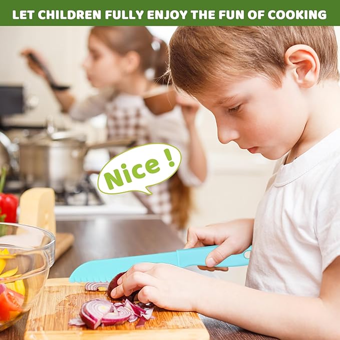 11 Pcs Wooden Kids Kitchen Knife, Kids Knife Set with Cutting Board Fruit Vegetable Crinkle Cutters Serrated Edges Plastic Toddler Knifes for Real Cooking Kid Safe Knives…