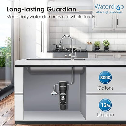 Waterdrop 10UA-UF 0.01 μm Ultra Filtration Under Sink Water Filter for Baçtёria Reduction, Reduces Lead, Chlorine, Bad Taste & Odor, 8K Gallons, Direct Connect to Kitchen Faucet, USA Tech