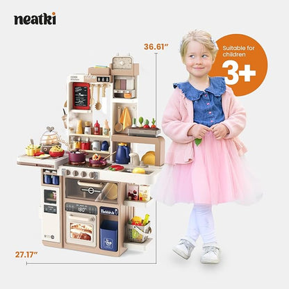 88-Piece Kids Kitchen Playset: 27.16 x 10.62 x 36.61 inches, Interactive Features, Realistic Design, and Educational Fun for Ages 3 and Up (Light Brown 88)