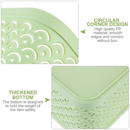 3 Pack Plastic Storage Baskets, Portable Green Fish Scale Pattern Hollow Desktop Storage Bin Box with Handle for Kitchen, Bathroom, Kids Room or Nursery Storage – 13.8 x 11.2 x 5.1 inches