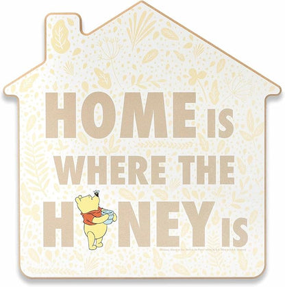 Open Road Brands Disney Winnie The Pooh Home is Where The Honey is Wood Wall Decor - Cute Winnie The Pooh Wall Art for Kitchen or Home Decor