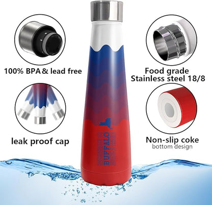 16oz Buffalo New Cola Bottle Insulated Water Bottle Stainless Steel Thermos Cup, Reusable Water Bottles Leak Proof Metal Sports Water Bottle