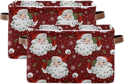 Christmas Santa Claus Red Storage Basket Fabric Kitchen Baskets Winter Snowflake Xmas Decorations Open Home Storage Bins Boxes Foldable Organizer Bag for Toy Book Shelf Closet Baskets 16×12×8 Inches