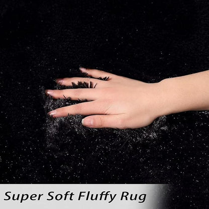 Area Rug 2x6 Rug Runner Faux Fur Fluffy Rug for Bedroom Extra Soft Fuzzy Rugs Plush Shaggy Throw Carpet for Nursery Kids Room Non Slip Non Shedding Entryway Mat for Hallway,Home Decor Rug,Black