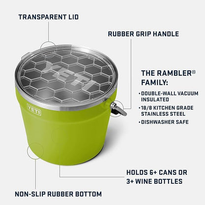 YETI Rambler Beverage Bucket, Double-Wall Vacuum Insulated Ice Bucket with Lid, Chartreuse