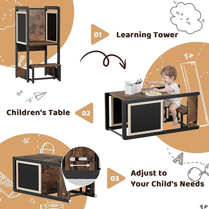 Toddler Kitchen Stool Helper Tower - 4 in 1 Learning Standing Tower for Kitchen Counter, Steel-Wood Toddler Step Stool for 1-3 Kids - Kitchen Kids Helper Stool Adjustable Height, Kitchen Toddler Stand