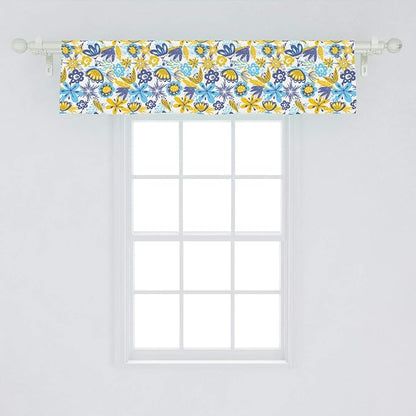 Ambesonne Floral Window Valance, Abstract Flowers Chrysanthemum Design and Tender Butterflies, Curtain Valance for Kitchen Bedroom Decor with Rod Pocket, 54" X 12", Yellow Blue