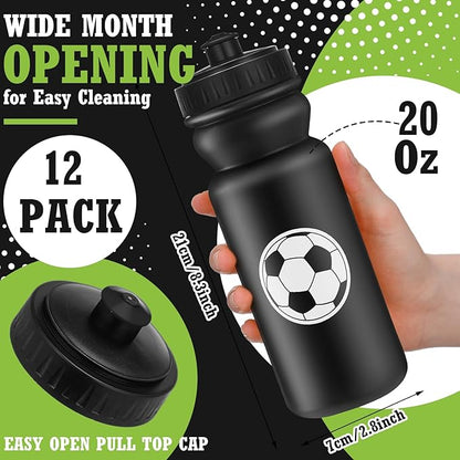 12 Pack Water Bottles Bulk 20 oz Reusable Squeeze Water Bottles Plastic Sports Bottle with Pull Top Cap Gifts Tumbler for Sports Travel Gym Party Supplies Friends Men Girls