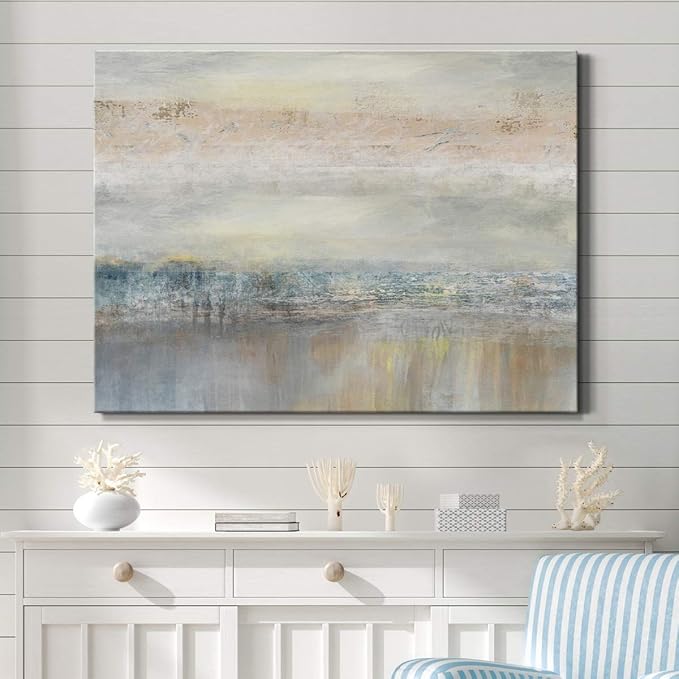 Renditions Gallery Canvas Wall Art Home Paintings & Prints Serene Overcast Pond Modern Abstract Glam Watercolor Wall Hanging Artwork Decor for Bedroom Office Kitchen - 24"x36" LT33