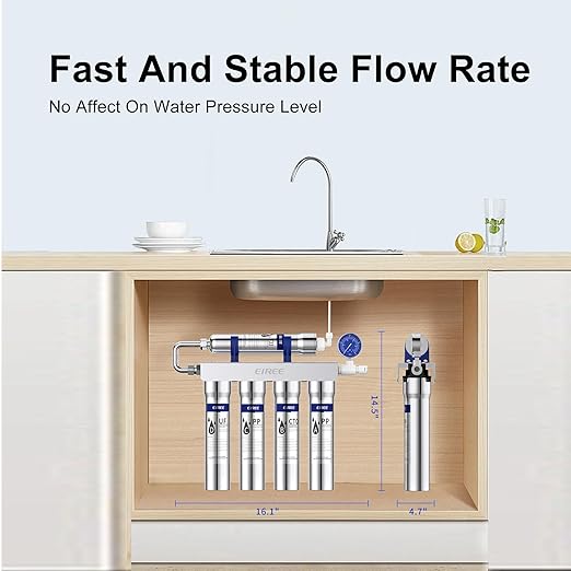 0.01μm Ultra Filtration Mineral Water Purifier Under Sink Water Filter NSF/ANSI 42 Certified Remove 99.99% of Contąminants、Pb Hg Cd、Cadmium、Chlorine、Odor、Bad,Water Filter System（5-Stage）