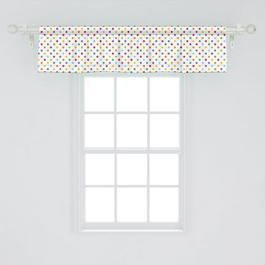 Ambesonne Abstract Window Valance, Colorful Polka Dots Round Circular Vintage Fashion Girls Feminine Design, Curtain Valance for Kitchen Bedroom Decor with Rod Pocket, 42" x 12", Multicolor