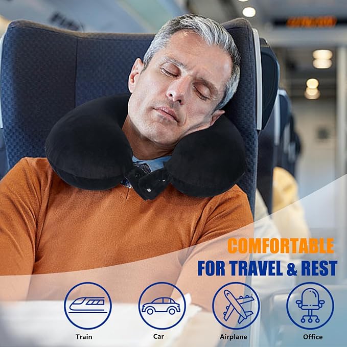 SAIREIDER Travel Pillow 100% Pure Memory Foam Travel Neck Pillow with Storage Bag, Airplane Pillow for Traveling、Car、Home、Office，Washable Cover（Black）